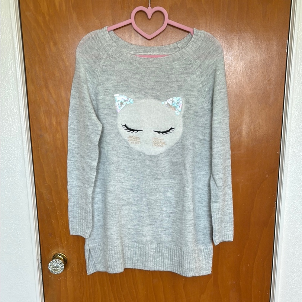LC Lauren Conrad Light Gray Iridescent Cat Sweater, Size XS